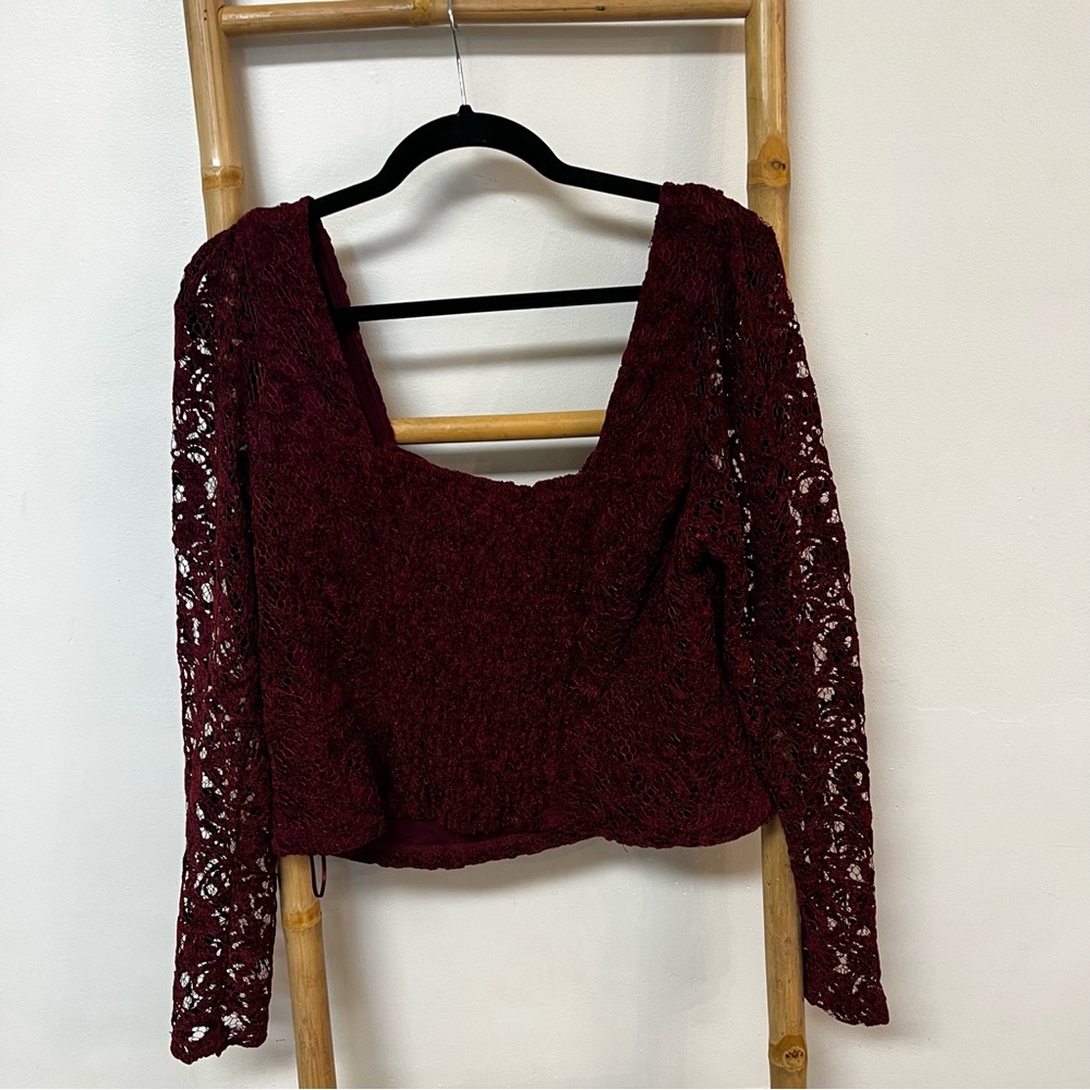 NWT Anthropologie burgundy /deep red lace sweetheart neckline top - Picture 9 of 10